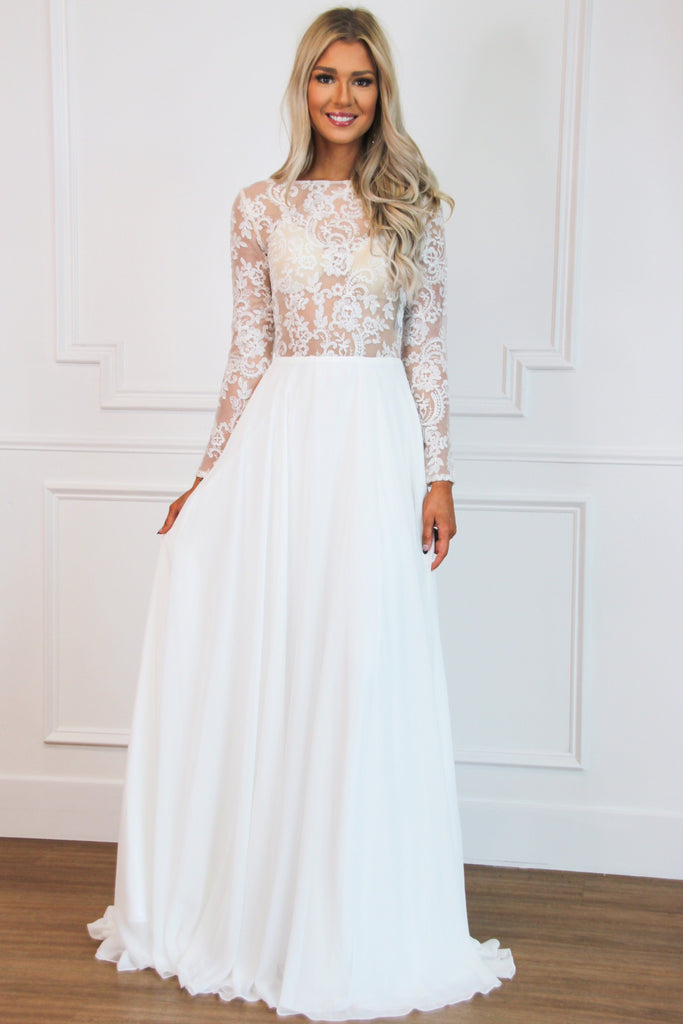 Winter Bride Nude Illusion Lace Long ...